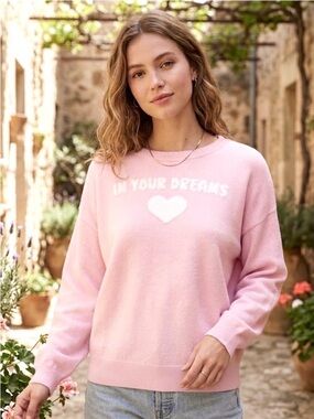 Stella Tweed Pink In Your Dreams Heart Sweater Size XL NWOT
